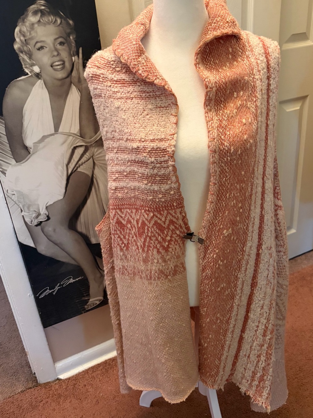 Free People Soft Knit Open-Front peach Ombre Cape Cardigan L